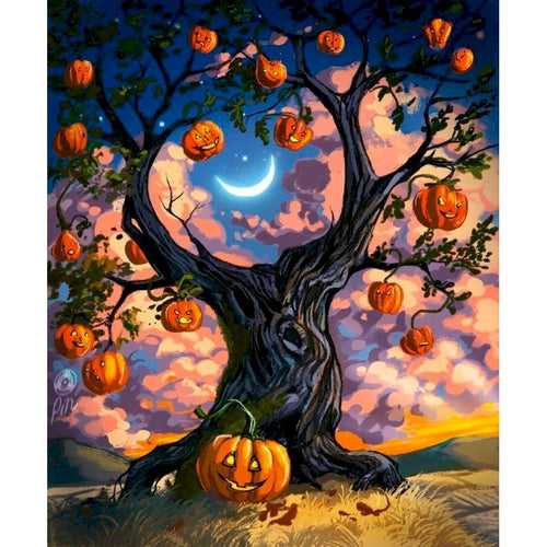 Painting By Numbers Halloween Pumpkin Tree