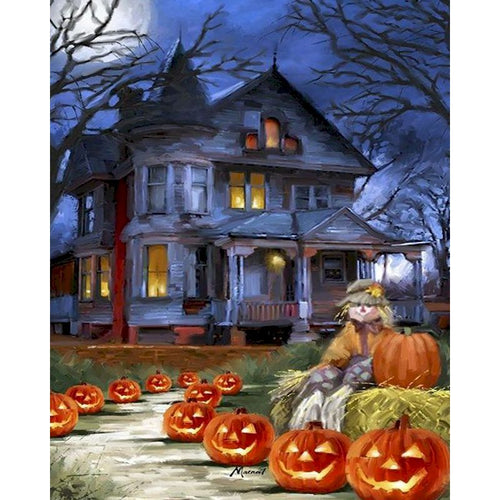 Painting By Numbers Halloween Scarecrow Haunted House