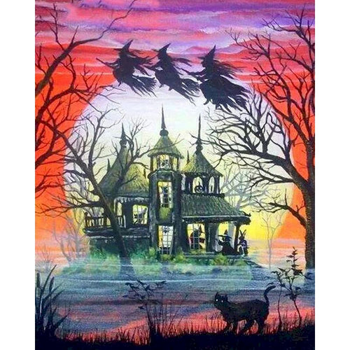 Painting By Numbers Halloween Three Flying Witches