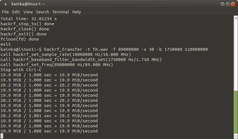 hackrf transfer in the console