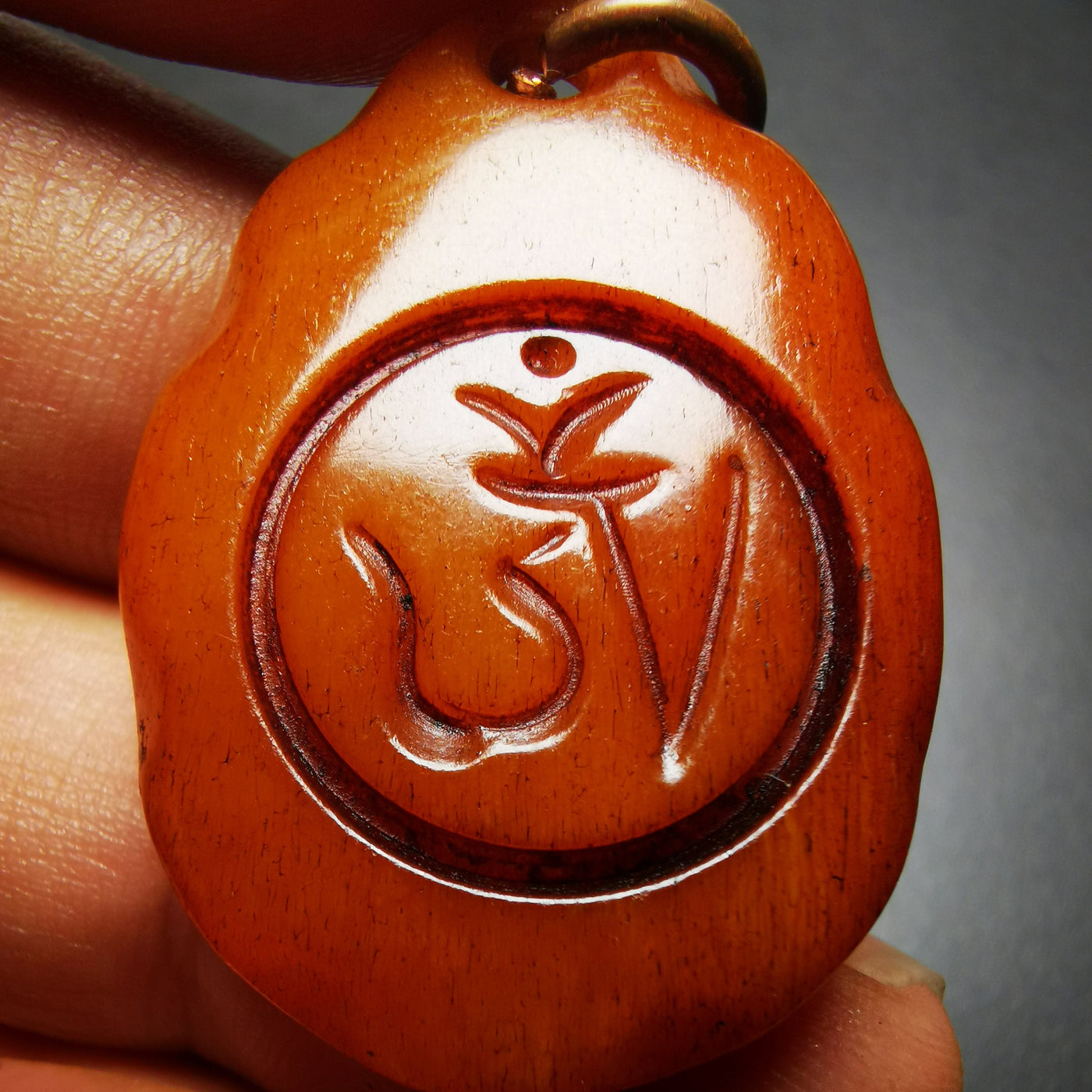 Gandhara Tibetan Amulet,Hand-carved Yak Bone Pendant, OM Symbol