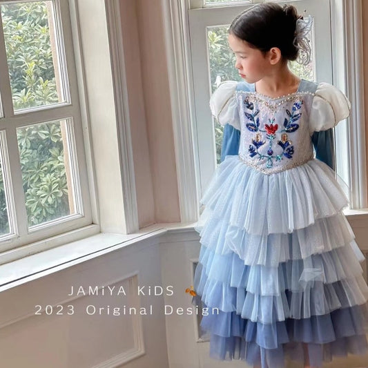 Toddler Baby Girl Puff Sleeves Lace Mesh Dress Girls Denim Dresses Summer  Dress Princess Dresses Leggings Girls, blue, 1-2 Years : :  Fashion