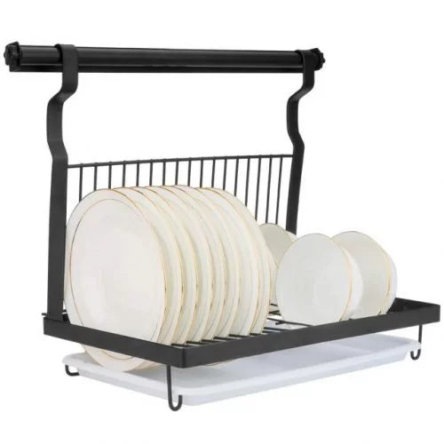 JUNYUAN junyuan hanging dish drying rack wall mount with utensil holder,  kitchen dishes plate shelf organizers with removable drain b