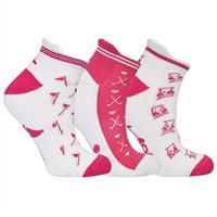 3 Pair Pack Pink and White ladies Golf Socks