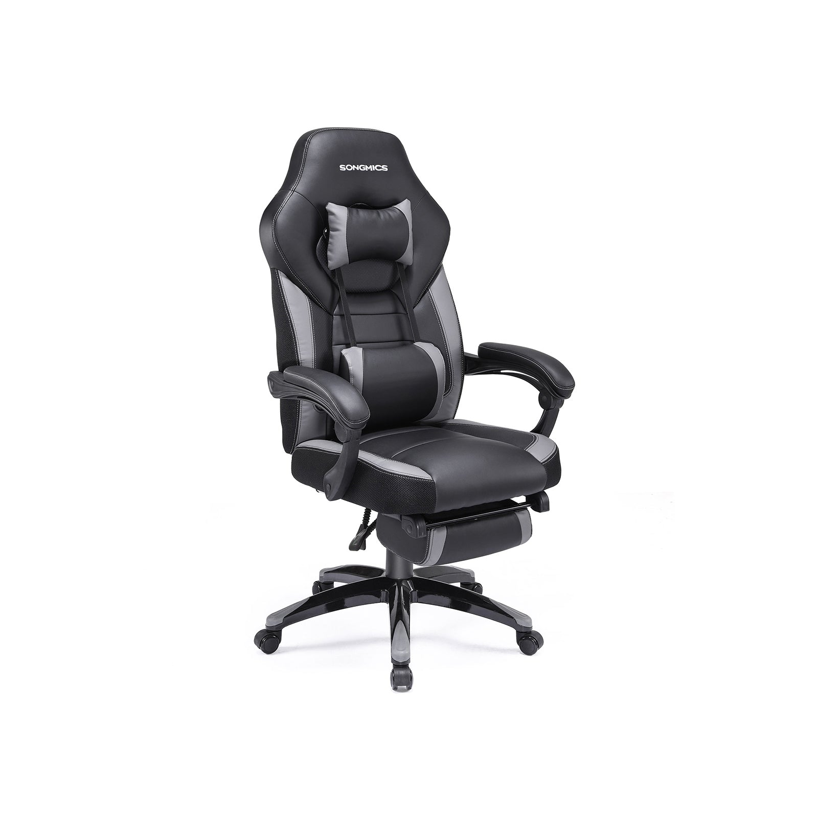 Image of Gaming Chair, Office Racing Chair with Footrest, Ergonomic Design, Adjustable Headrest, Lumbar Support, 150 kg Weight Capacity, Black and Grey