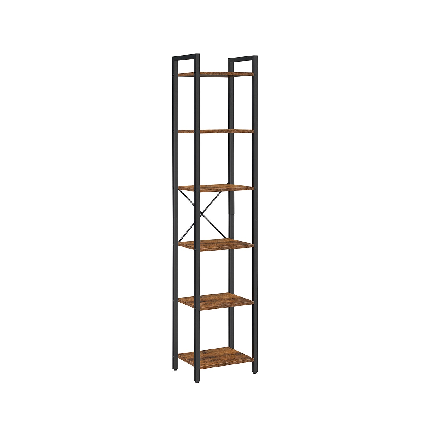 6-Tier Bookshelf ，Shelving Unit, Rustic Brown + Black