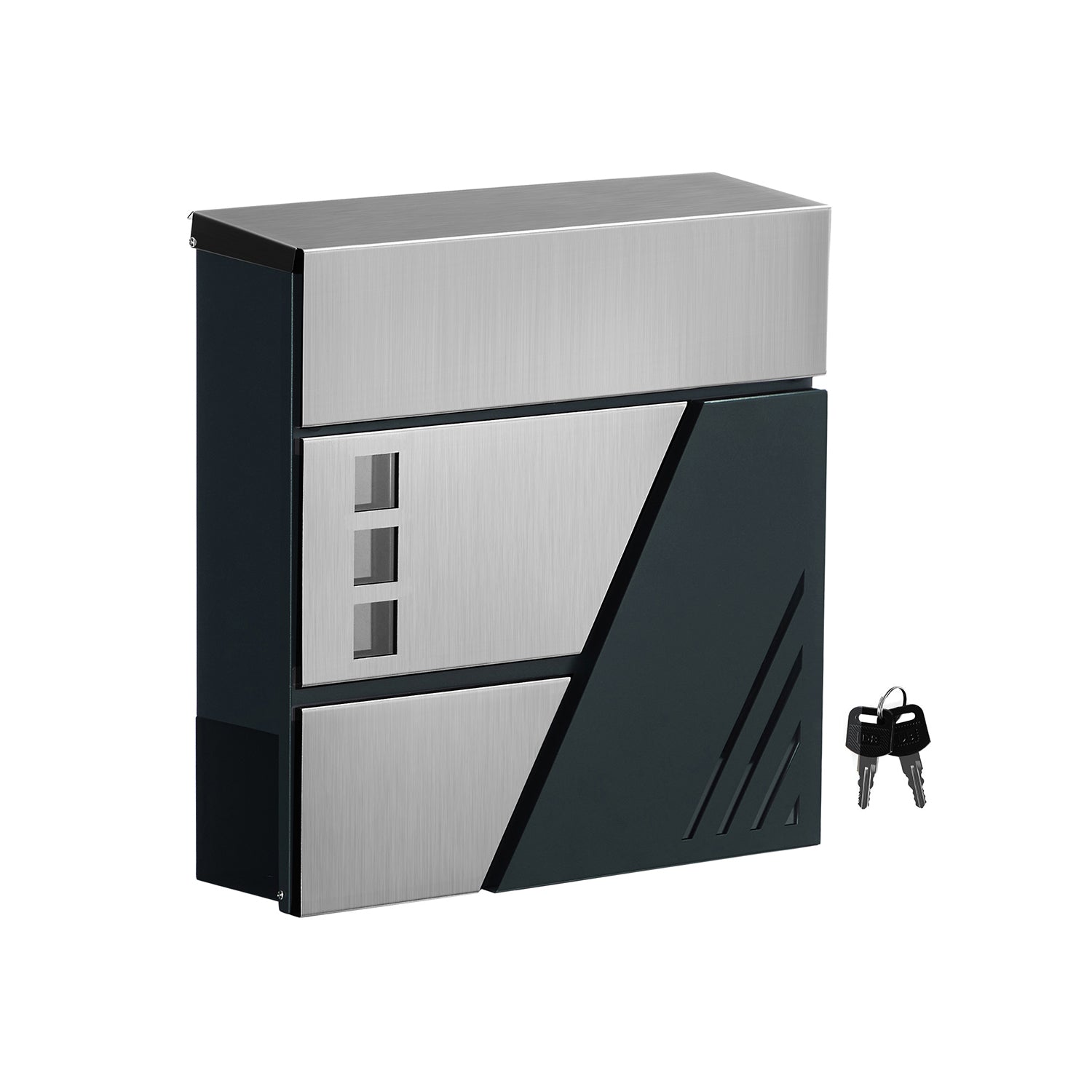 Image of Mailbox, Wall-Mounted Letter Box with Viewing Windows, Stainless Steel for Porch and Front Door, with Lock and Keys, Silver and Anthracite Grey