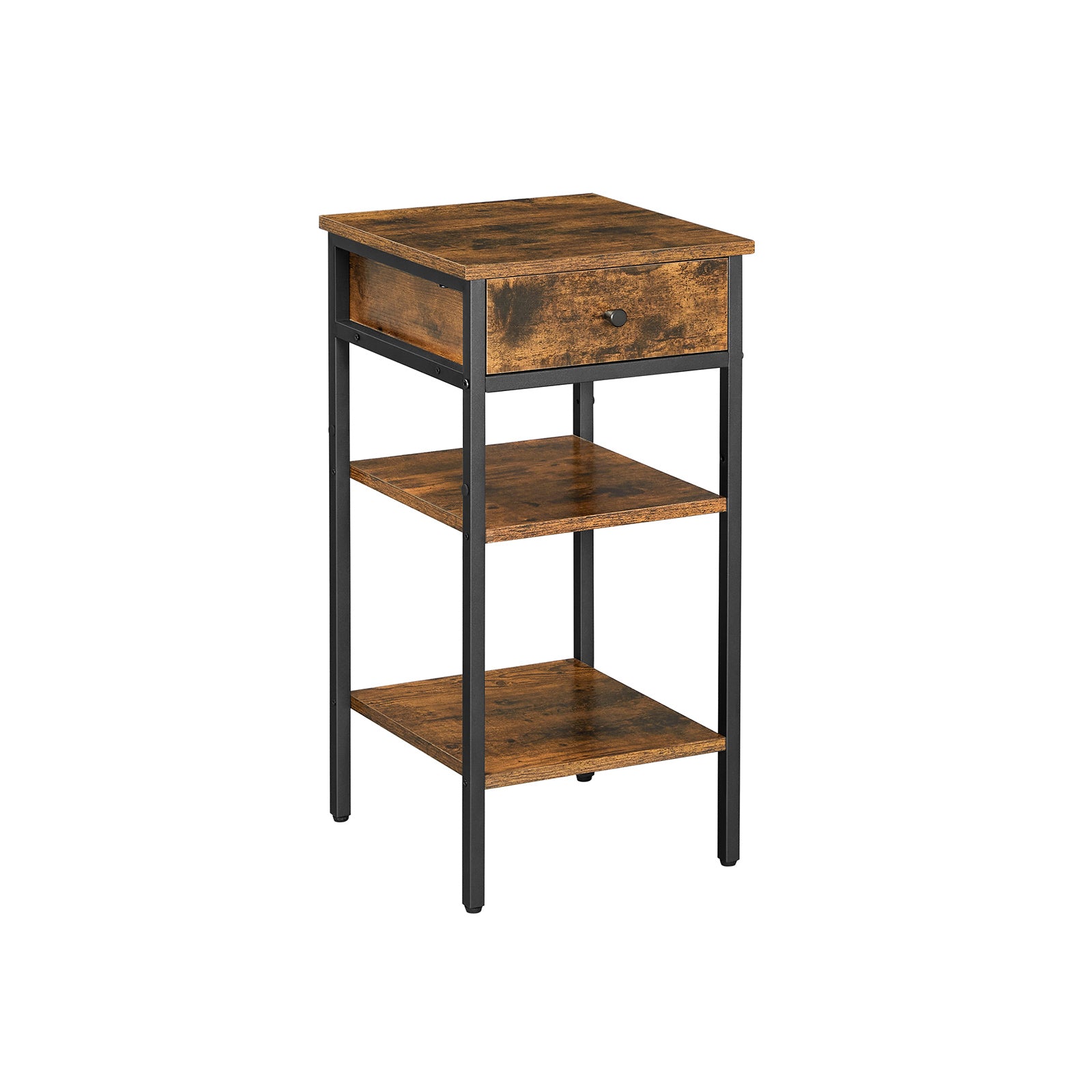 Nightstand End Table Industrial Accent Table, Rustic Brown + Black