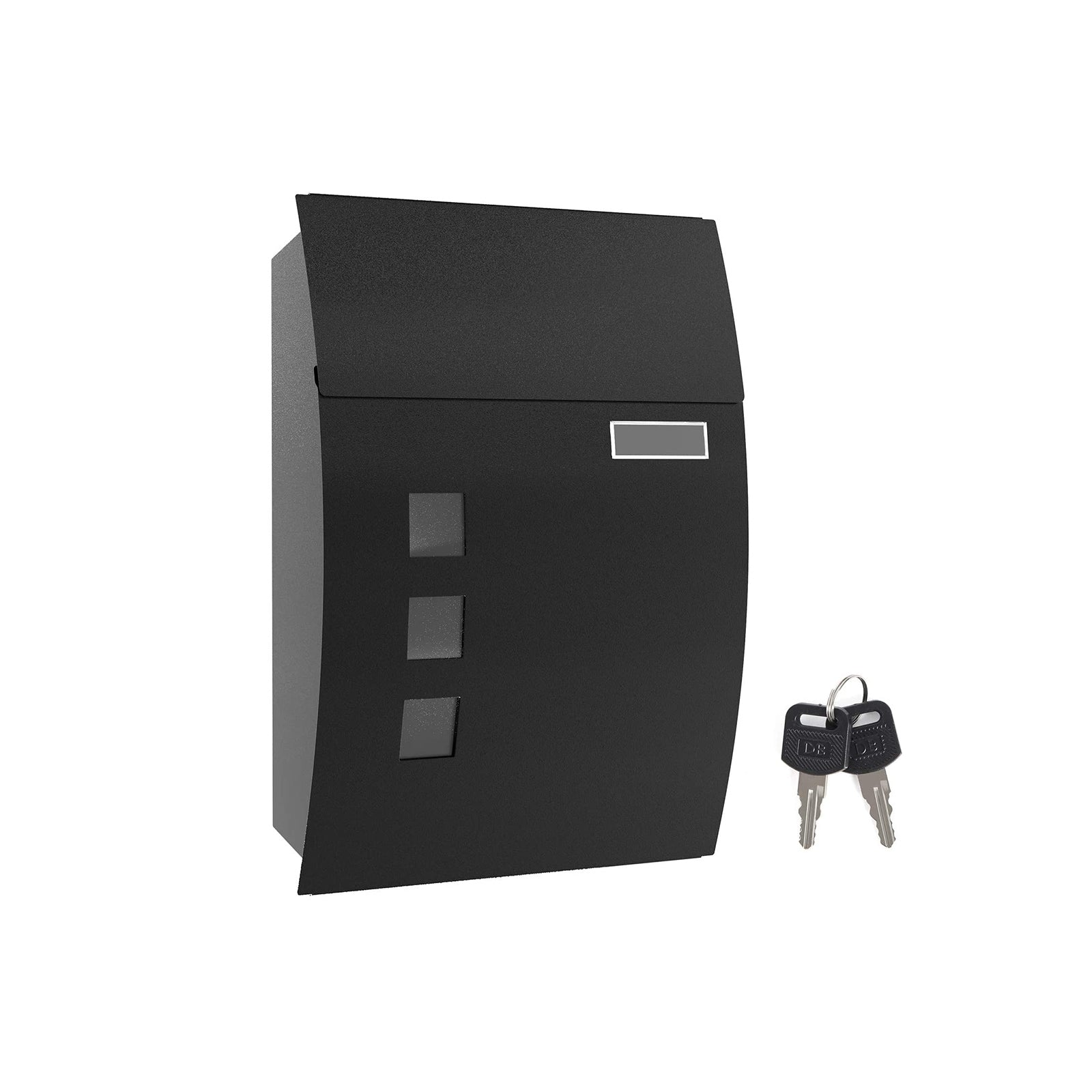Image of Mailbox, Wall-Mounted Lockable Post Letter Box with Viewing Windows, Nameplate, and Keys, Easy to Install, Black GMB30BK - Songmics