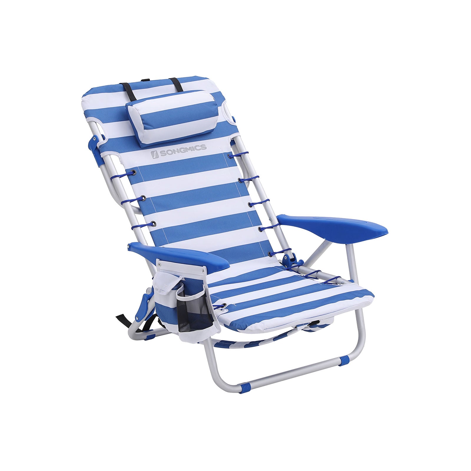 Photos - Outdoor Furniture Songmics Beach Chair with Pillow, White + Blue UKGCB62BU 