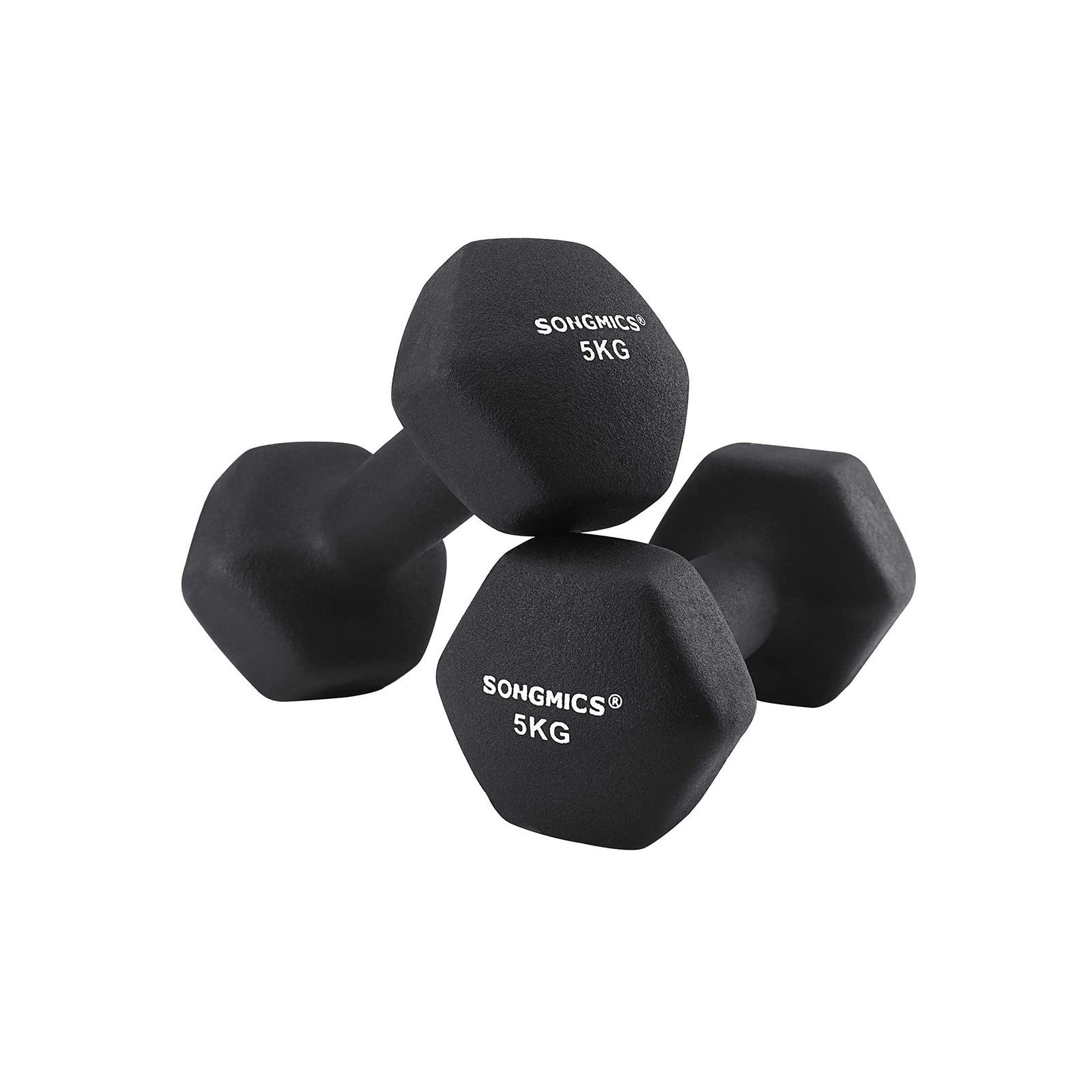 Image of Songmics - Set of 2 Dumbbells Weights Vinyl Coating Gym and Home Workouts Waterproof and Non-Slip with Matte Finish 2 x 5 kg SYL60BK