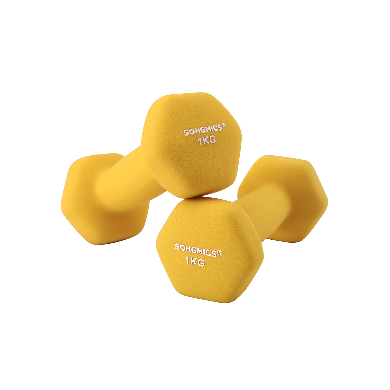 Image of Songmics - Set of 2 Dumbbells Weights Vinyl Coating, All-purpose Home Gym Fitness Waterproof and Non-Slip with Matte Finish, Yellow 2 x 1 kg SYL62YL