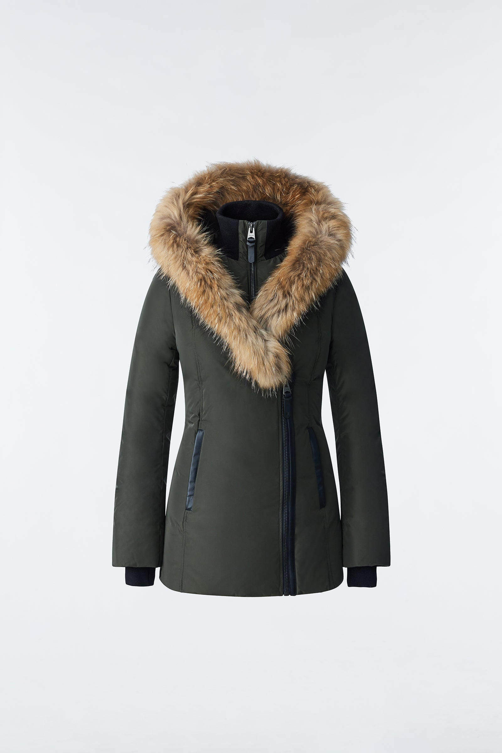 Adali, Down coat with silver fox fur Signature Mackage Collar for