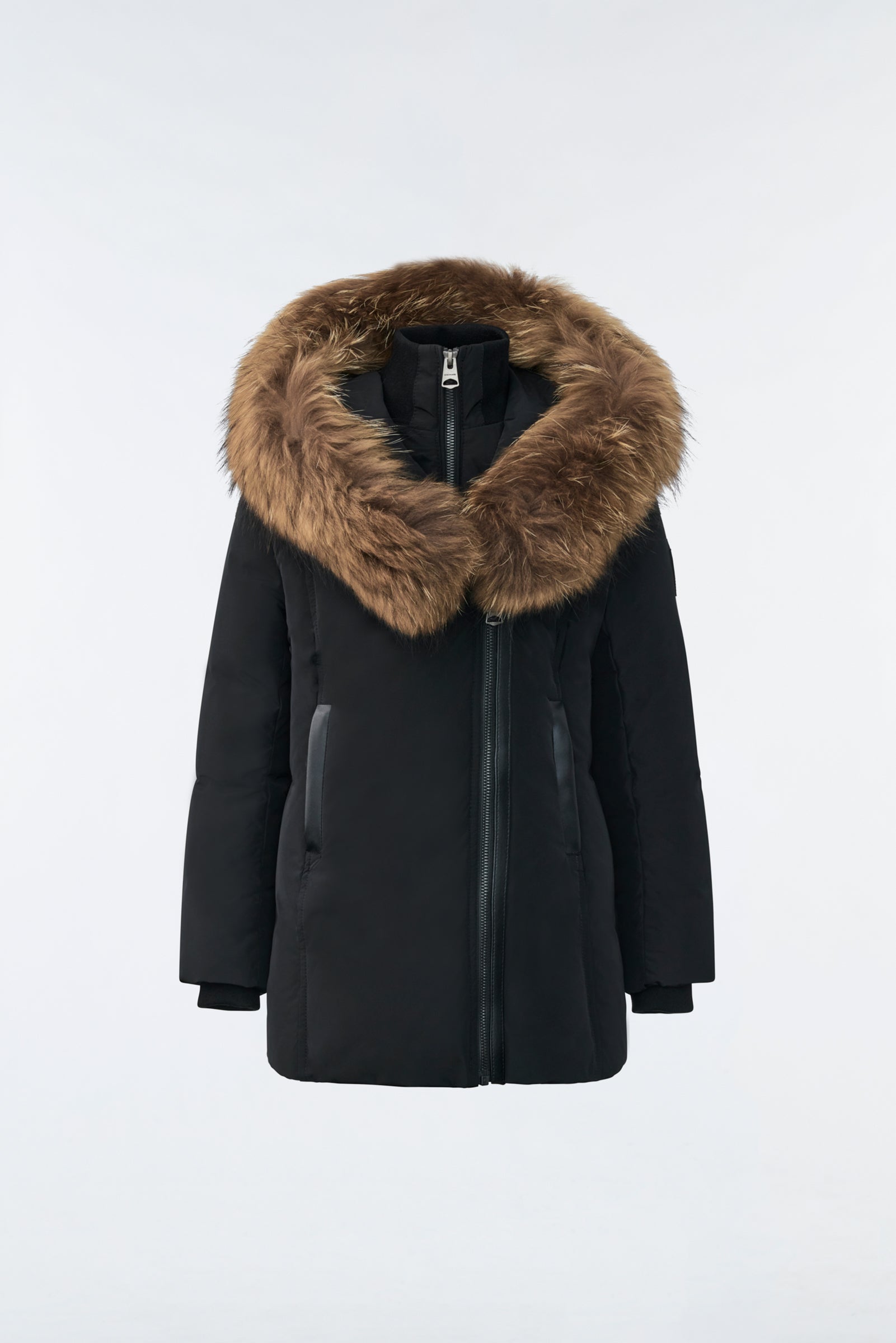 Kay, Down coat with blue fox fur Signature Mackage Collar for