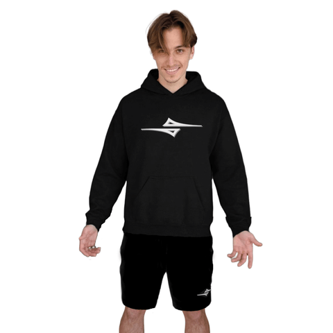 4iCe Elite Boxing Apparel black shorts with a black hoodie