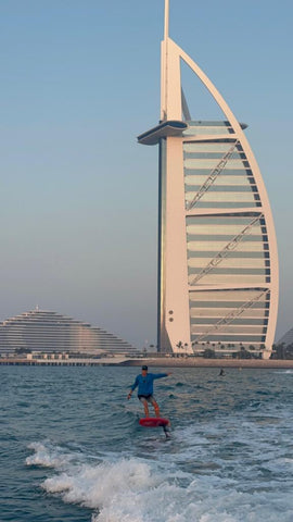 Wish you were here: Dom getting his rip on in Dubai waters!