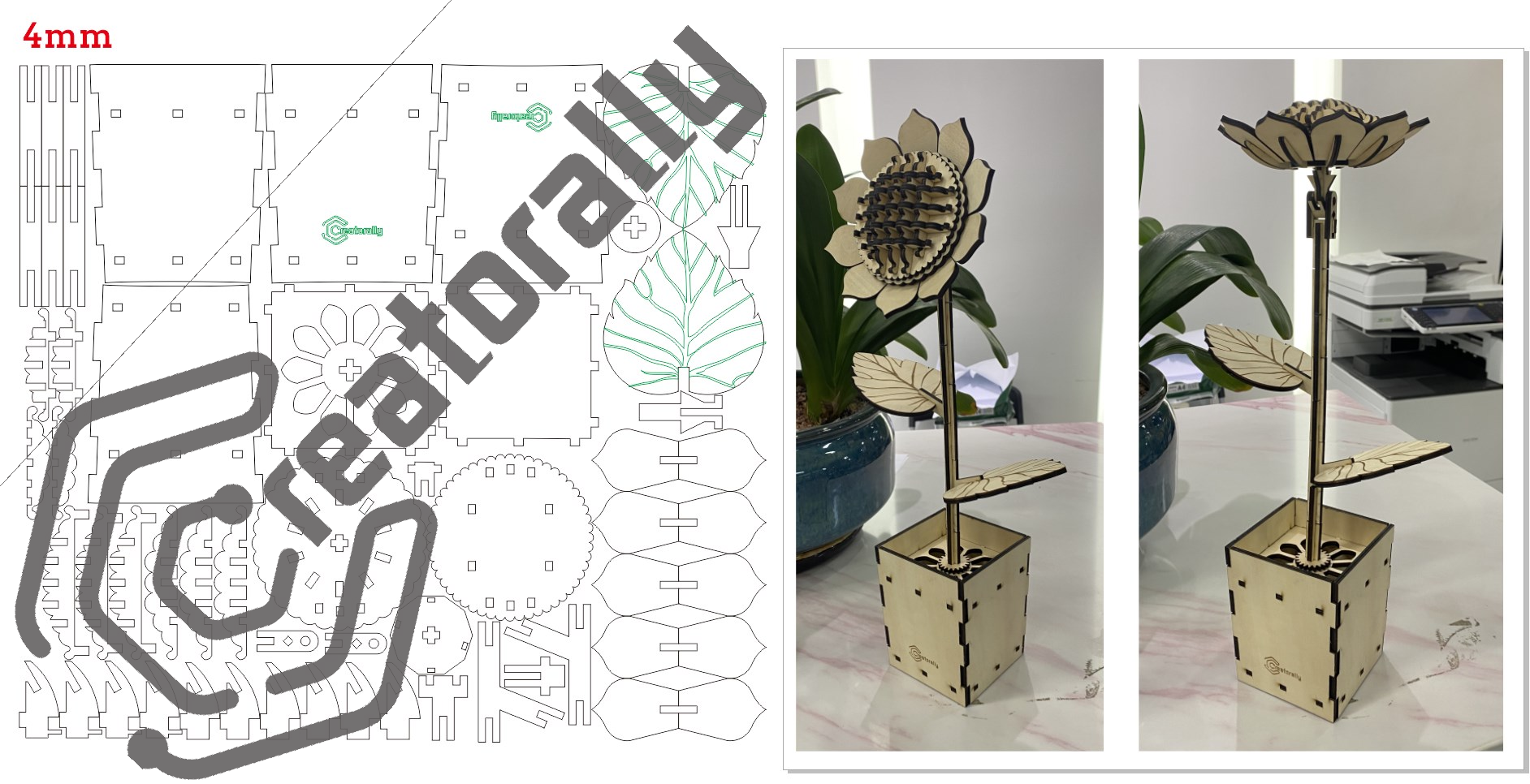 Wooden Sunflower 3D Puzzle - Eco-Friendly Artistic Brain Teaser laser cutting file by Creatorally