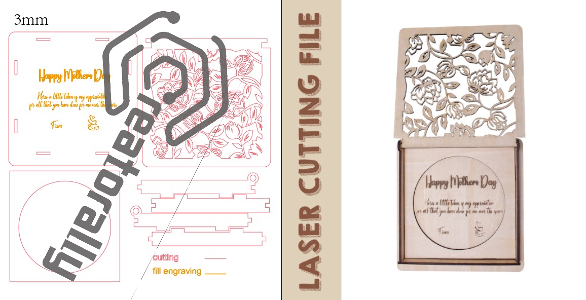 Mother's Day Rose Patterned Jewelry Box Laser Cutting File - DIY Craft for Elegant Storage