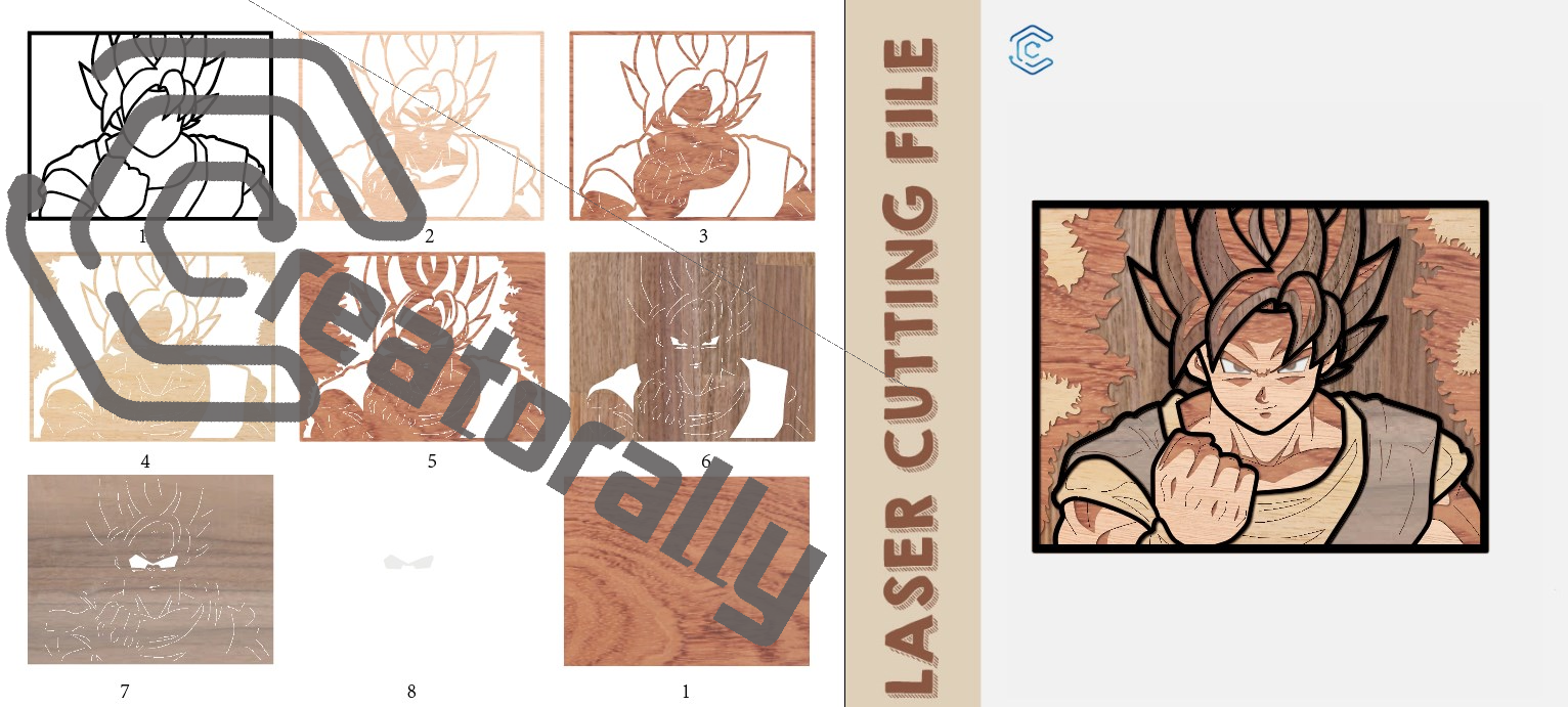 Multi-layer Dragon Ball Goku Style 2 Wall Decoration Laser Cutting File - DIY Craft for Anime Fans by Creatorally