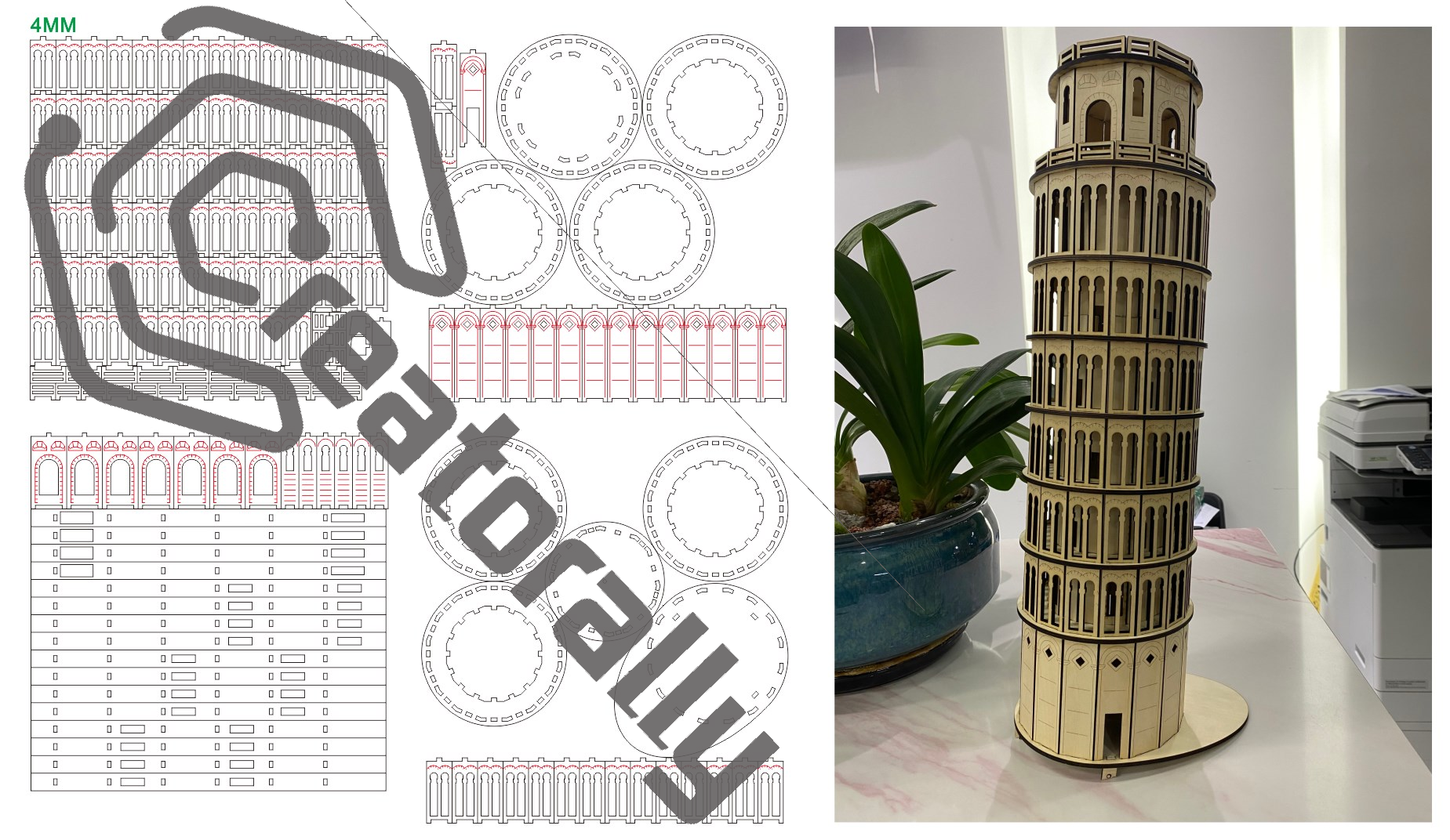 Leaning Tower of Pisa 3D Puzzle Laser Cutting File - Build Your Own by Creatorally