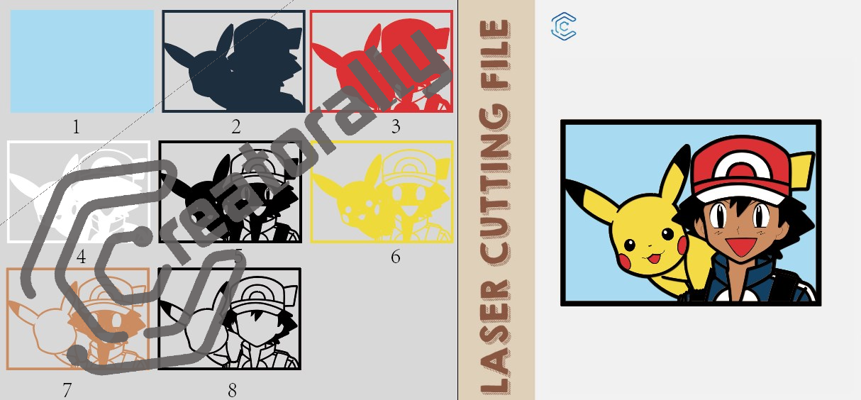 Pokémon Multi-layer Ash Ketchum with Pikachu Laser Cutting File - DIY Craft for Pokémon Fans by Creatorally