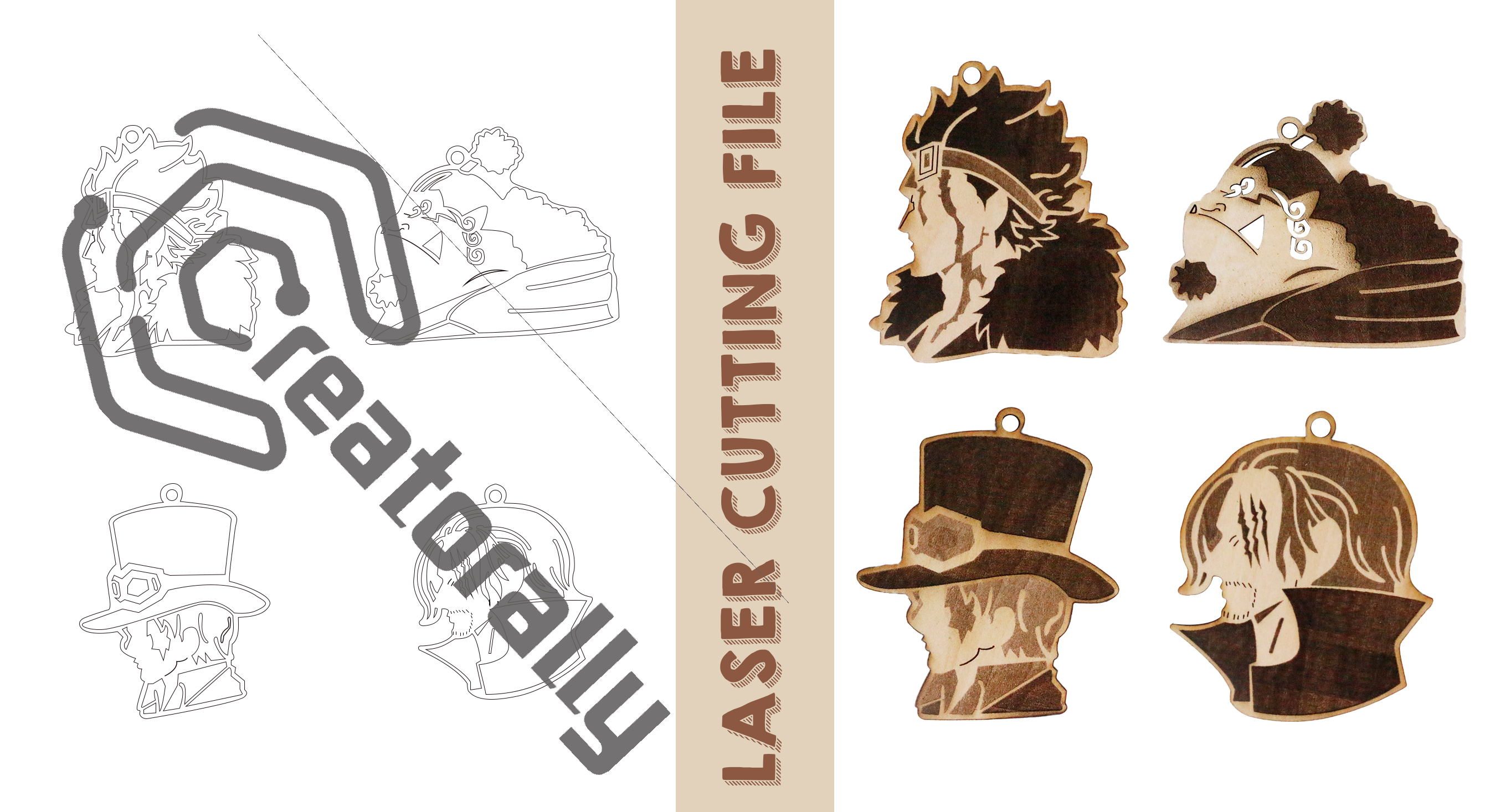 One Piece Characters Hanging Decor bundle 1 Laser Cutting File - DIY Craft for Anime Fans by Creatorally