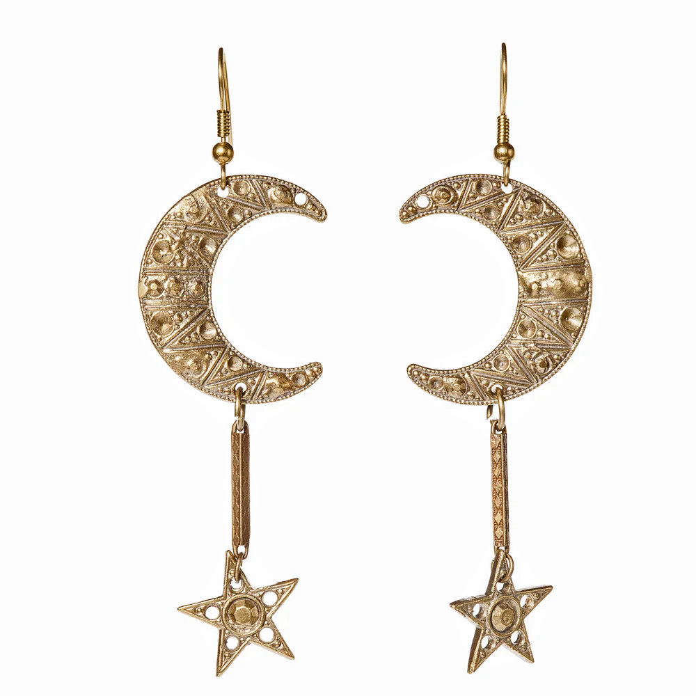Celestial Moon + Star Statement Earrings - Maker + Muse