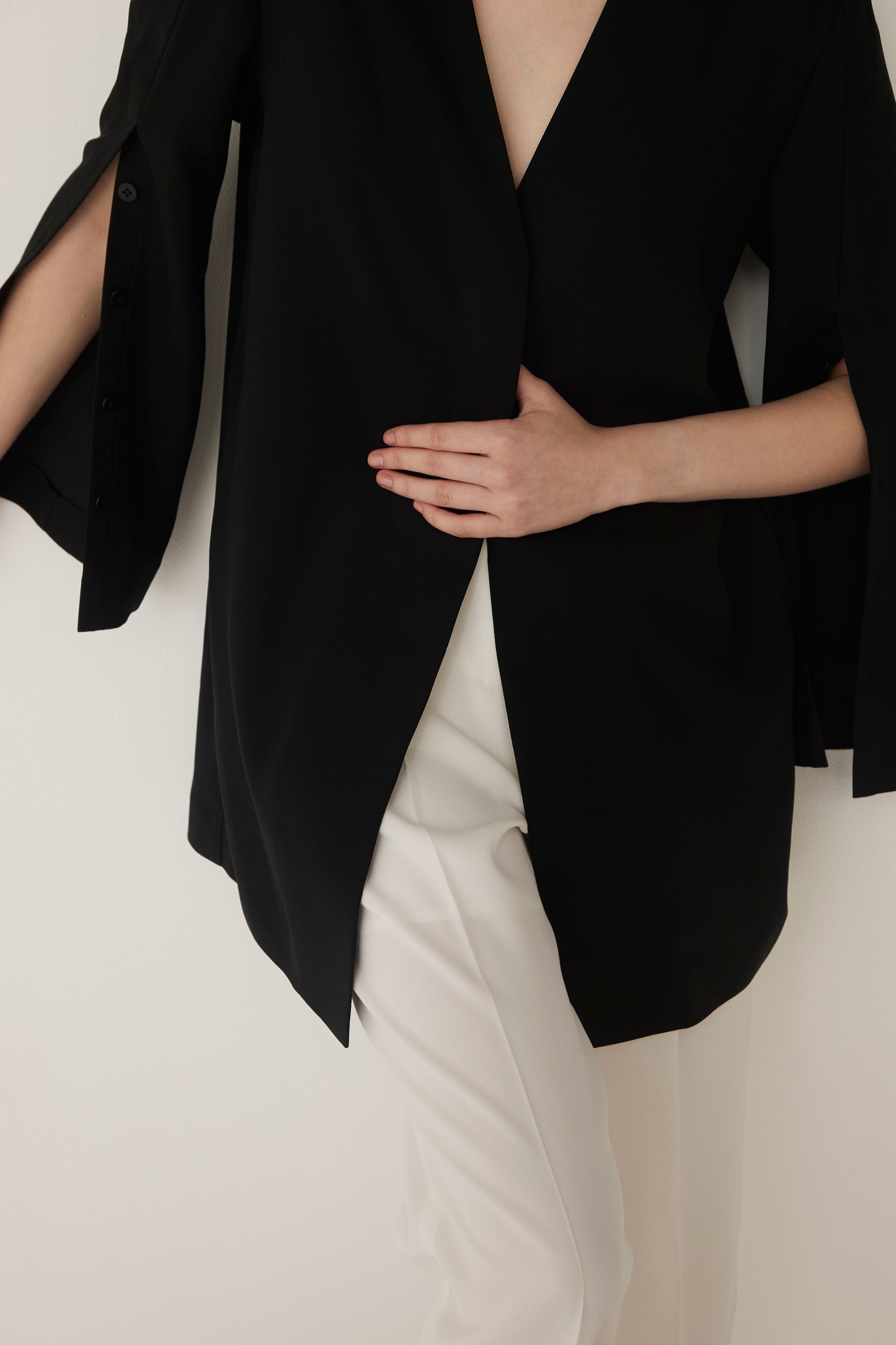 好評 Slit SETENS Sleeves Jacket V-neck ノーカラージャケット - www