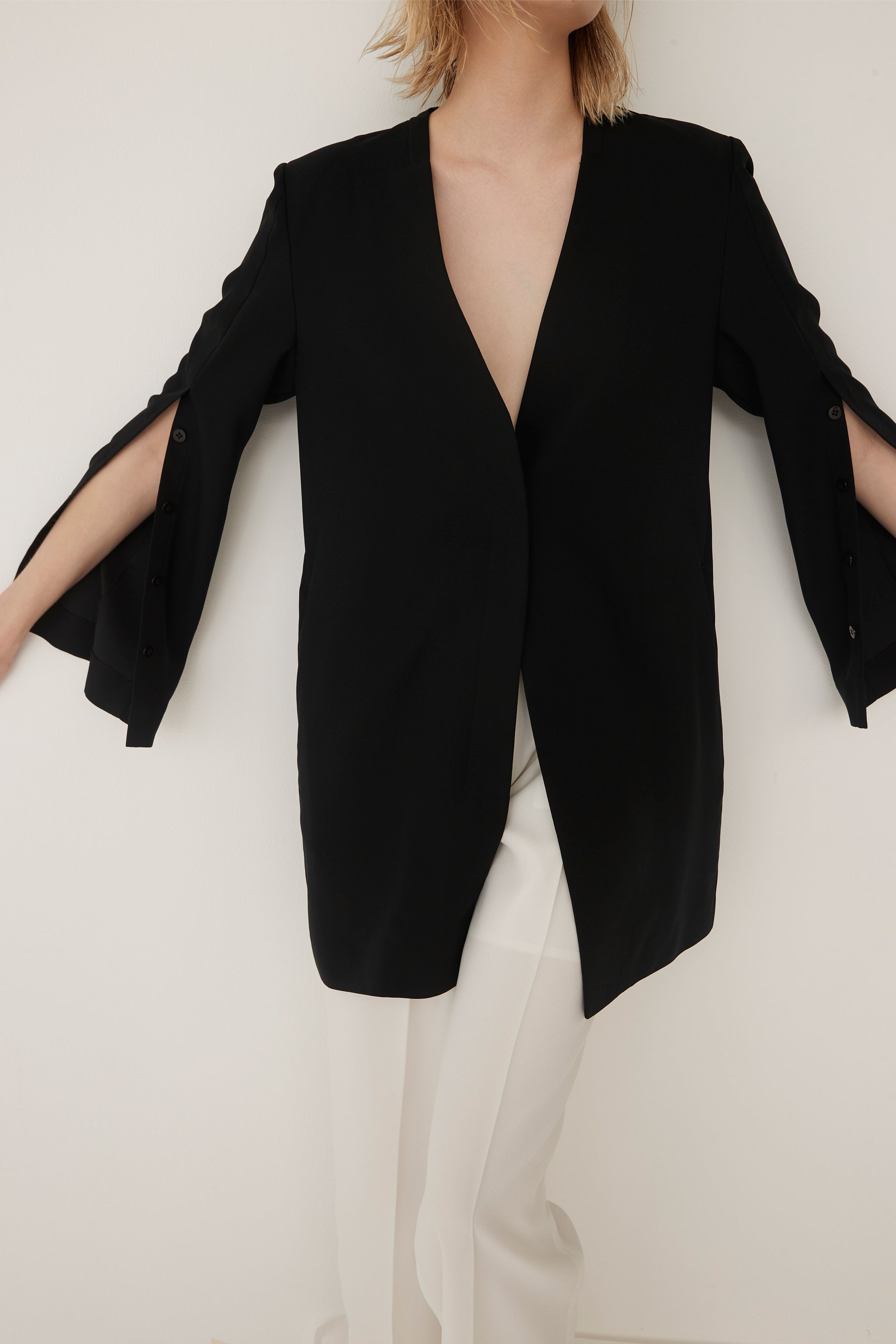 Slit Sleeves V-neck Jacket-BLACK – SETENS