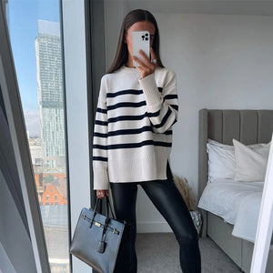 Casual Oversized Striped Pullovers - TajExpress
