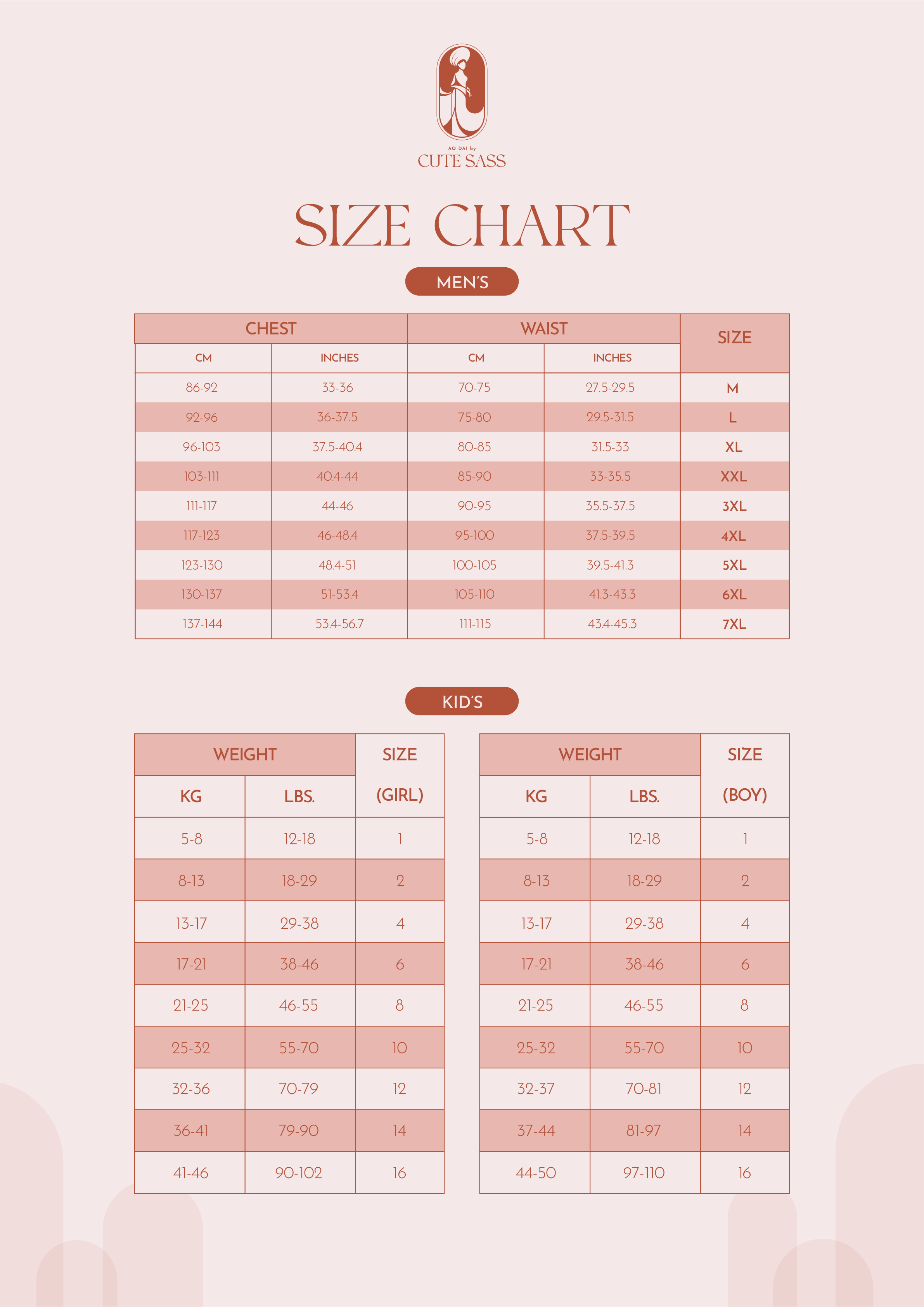 Men Ao Dai size chart