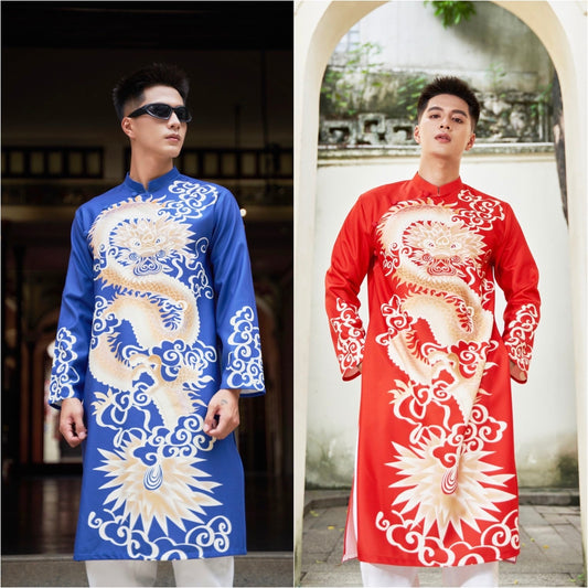 Vietnamese Modernized Men Ao Dai, Hand Painted Dragon, Custom Size and  Pre-made Sizes