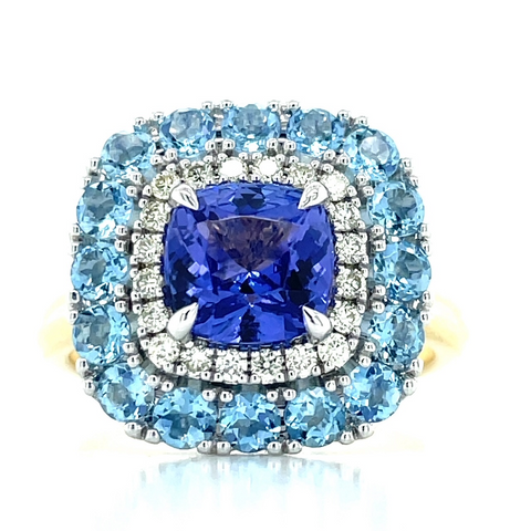 aquamarine tanzanite and diamond ring