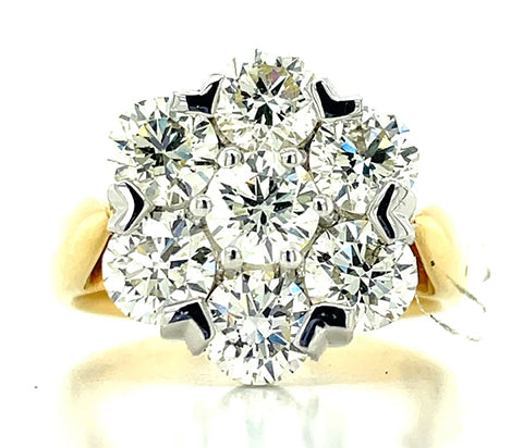 18K B/TN 3.04CT DIAMONDS 7ST CLUSTER RING