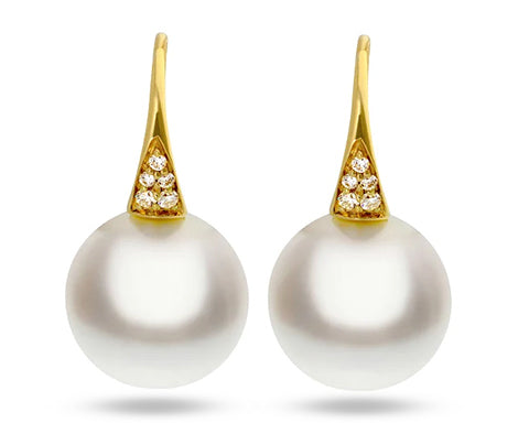 AUTORE 18K YELLOW GOLD SOUTH SEAS PEARL W DIAMONDS EARRINGS