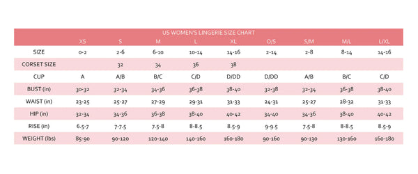 dreamgirl international lingerie size chart