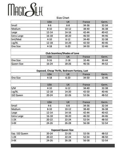 Magic Silk Lingerie Size Chart