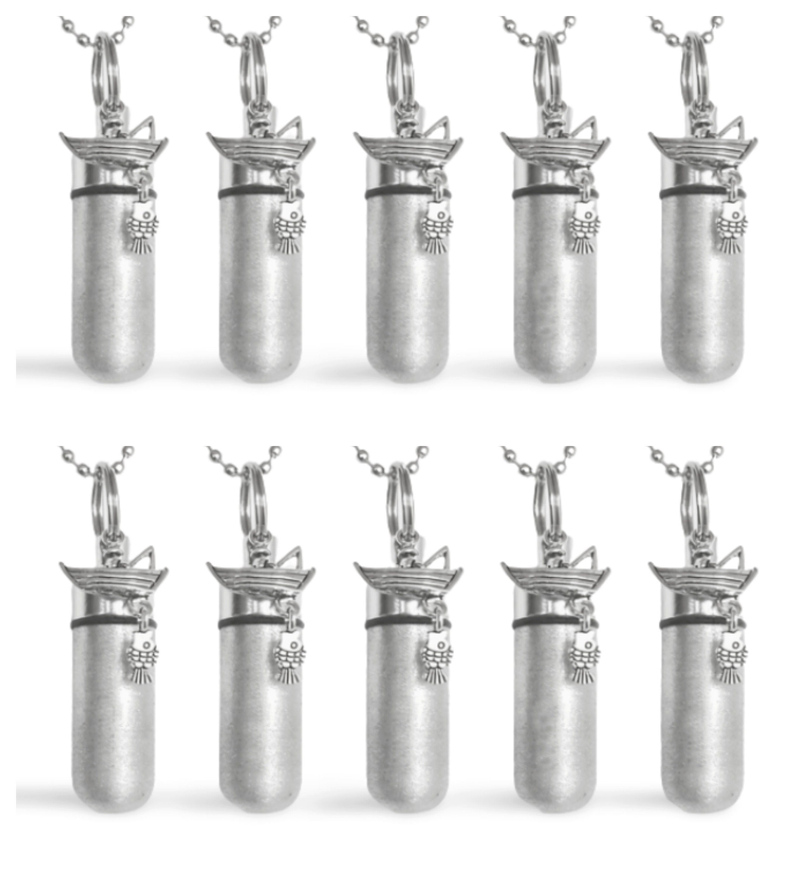 Set of TEN Brushed Silver Fisherman in Boat CREMATION URN Necklaces - Urn Keepsake, Urn for Ashes, Mourning Jewelry, Ashes Keepsake
