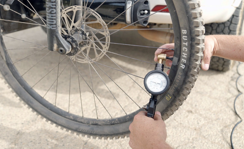 Inflating a bicycle tire with the TLC Pro.