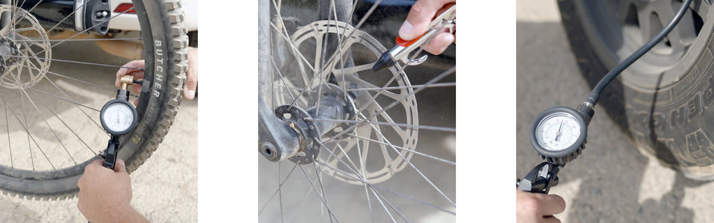Filling up a bicycle tire with the TLC OBA onboard air system.