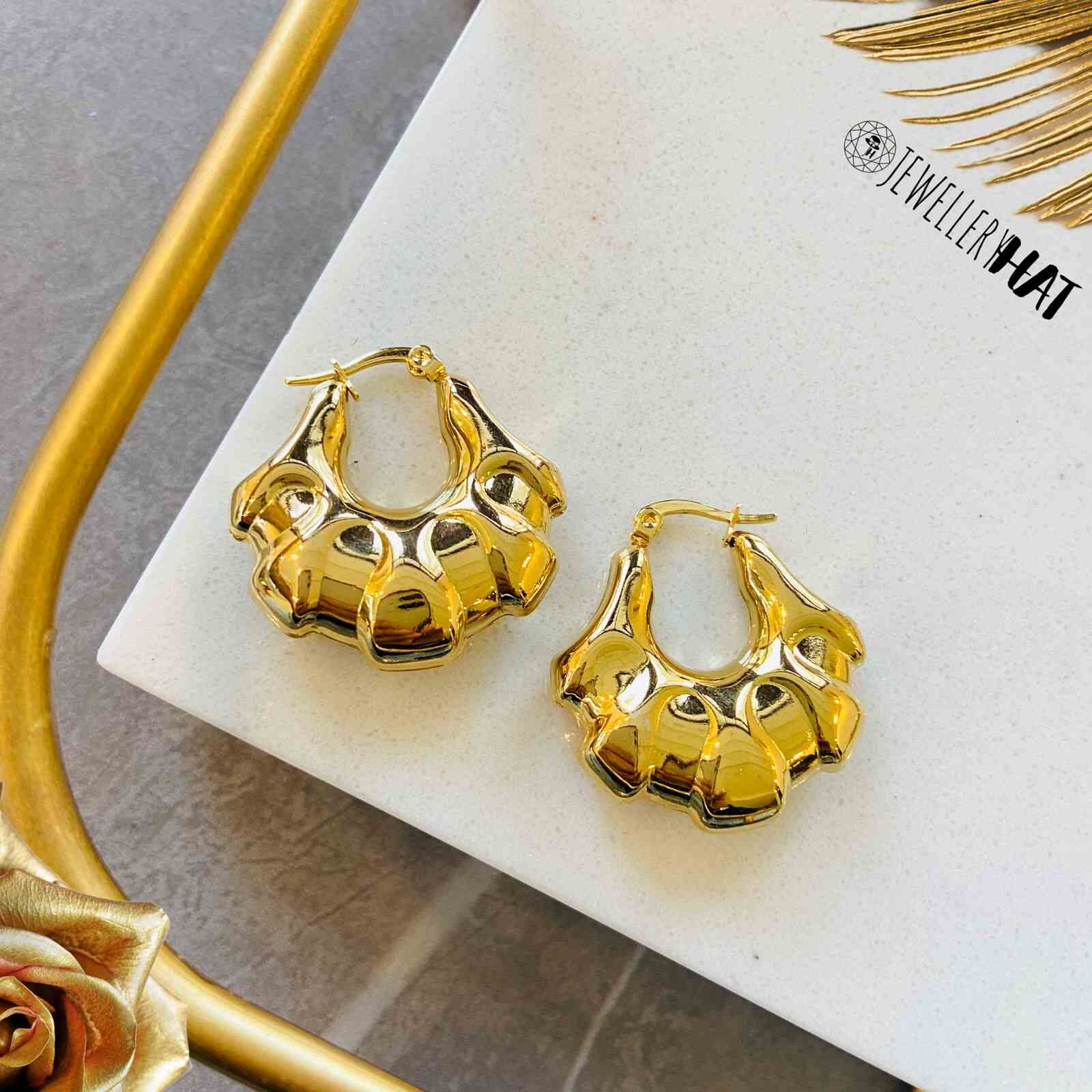 Cute Golden Bali Earrings with beads and Patti J0504 - muteyaar.com