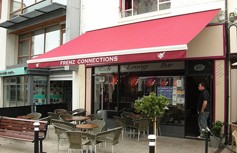 awning at dining place during rainy day no customers