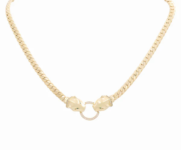 10K Yellow Gold Cuban Link Women's Necklace with Panthers and Cz / Size: 17" / Weight: 16.8 GR / P10S-89