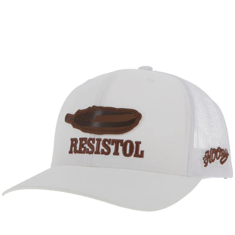 "Resistol" Hat White with Leather Feather Logo