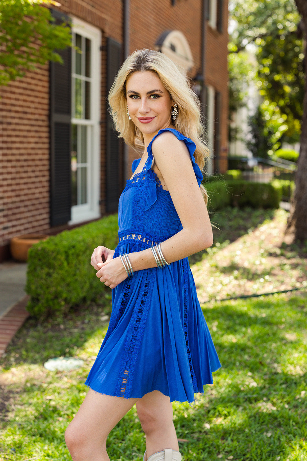 Royal Blue Mini Dress, White Heels