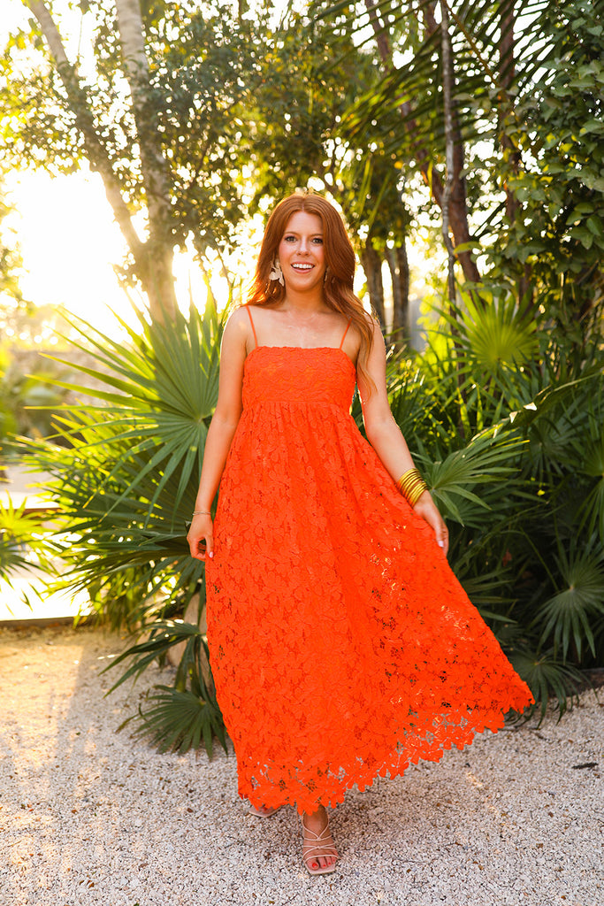Select Sustainable Wearable Women's Apparel,Women, T-Shirts & Tops, Tank Tops - Clothing Shop OnlineTiana Lace Midi Dress - Orange