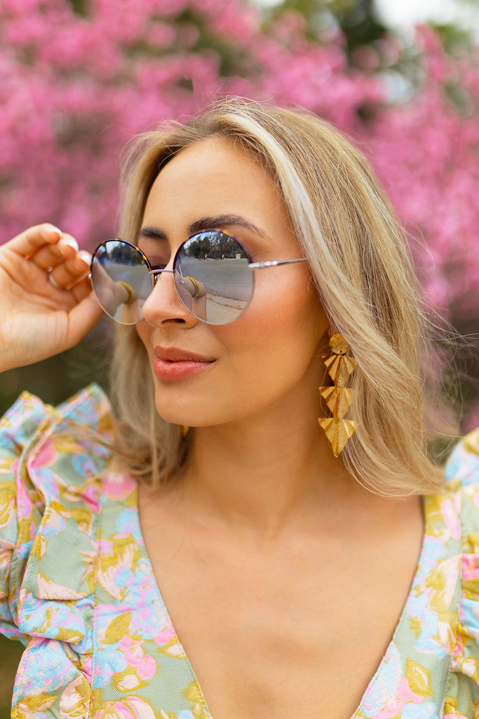 Select Sustainable Wearable Women's Apparel,Women, T-Shirts & Tops, Tank Tops - Clothing Shop OnlineFarrah Round Metal Sunglasses - Blue