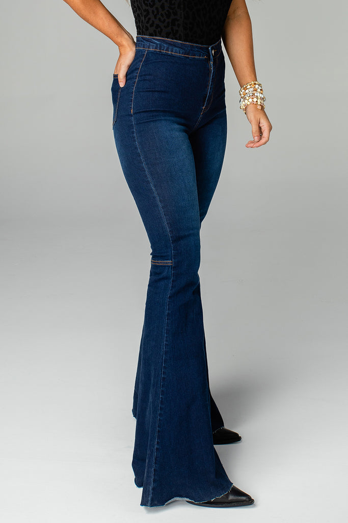 dark high waisted flare jeans