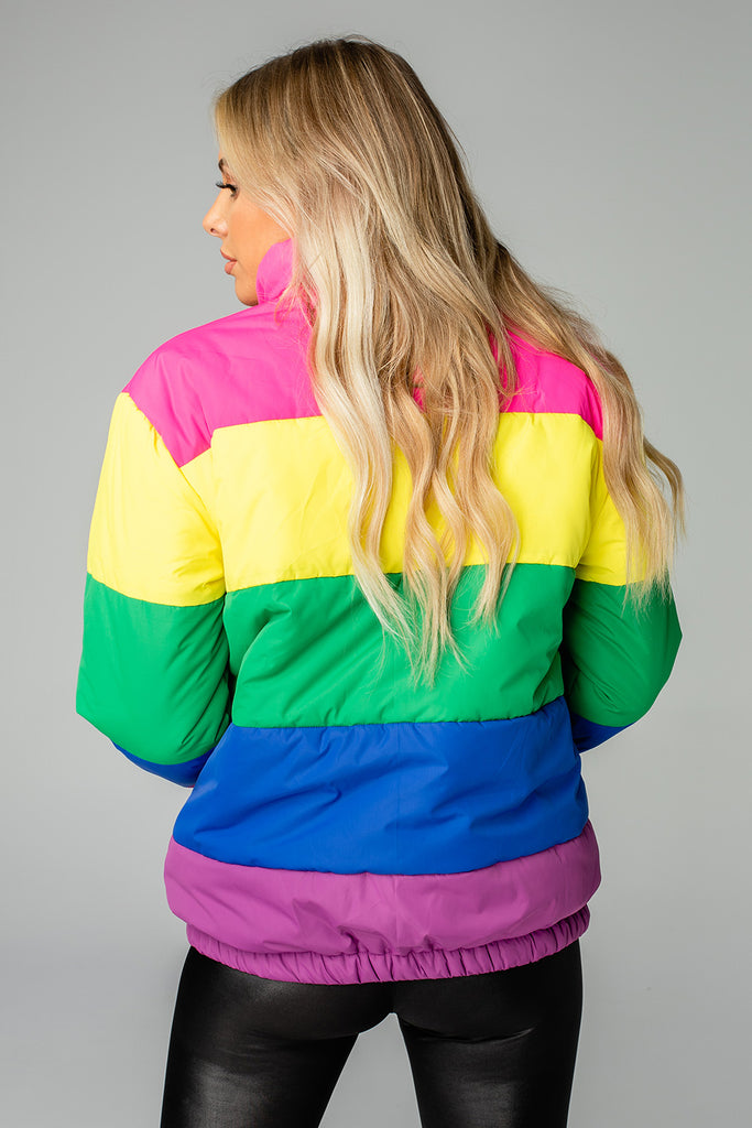 rainbow puffer coat