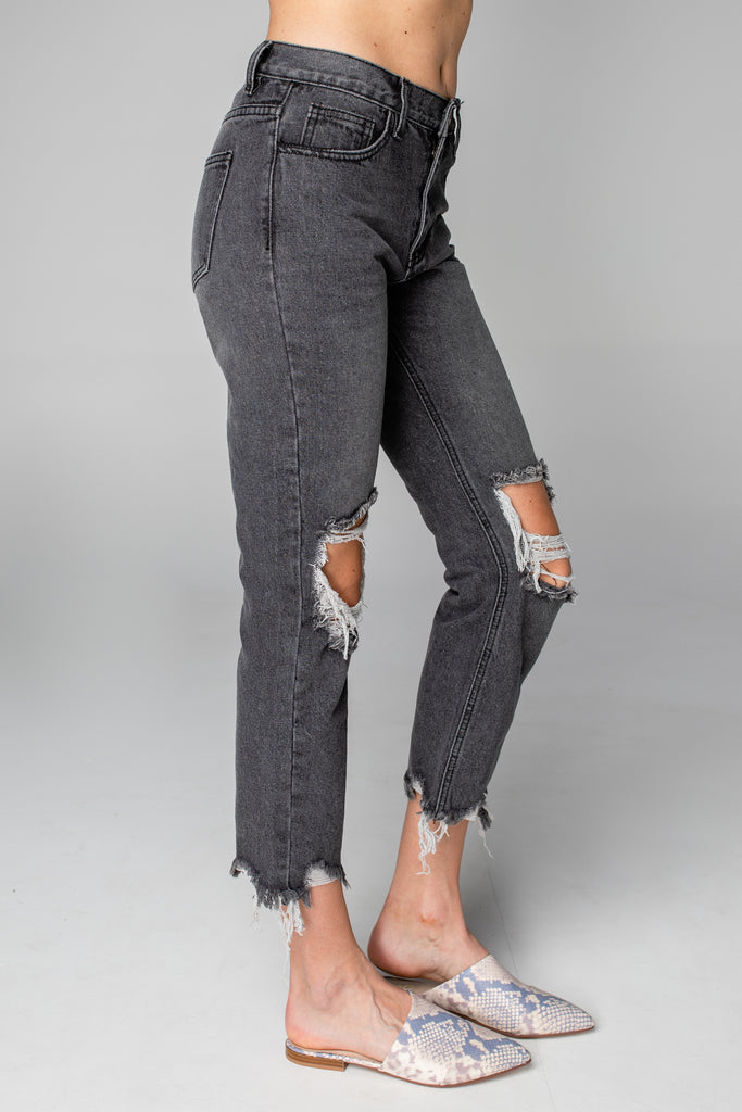 high waisted distressed boyfriend jeans